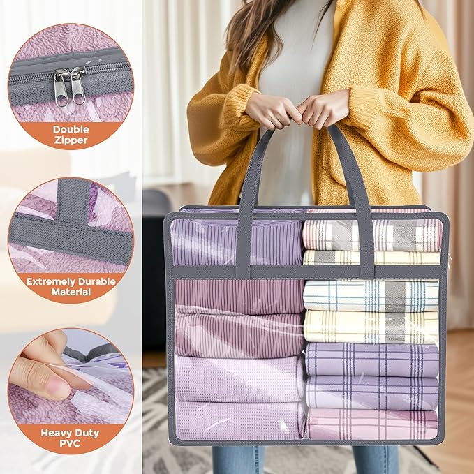 Budding Joy 6 Pack Clear Zippered Storage Bags for Clothes,40L Closet Organizers and Storage Containers Vinyl Moving Bag for Bedding, Linen, Blankets, Comforters, Clothing & Toys, Grey - Image 3