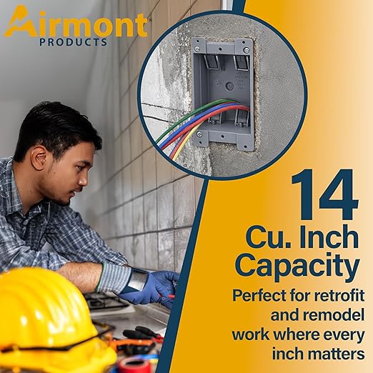 (16 Pack) Airmont Products 14 in. Old Work Electrical Box, 1-Gang 14 Cu in Non-Metallic PVC Outlet Box for Drywall, Remodel Electrical Box with Built-in NM Cable Clamps, Grey PVC Old Work Outlet Box - Image 8