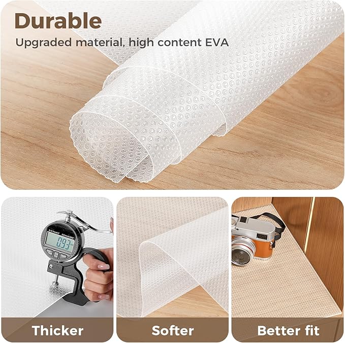 100% EVA Shelf Liner for Kitchen Cabinet, 24" x 360" Drawer Liners Non Adhesive Non Slip Waterproof Plastic Paper, Dresser Pantry Bathroom Refrigerator Protector, Clear - Image 6