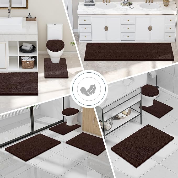 Smiry Luxury Chenille Bathroom Rugs 30x20, Extra Soft and Absorbent Shaggy Bath Mat, Machine Washable, Non-Slip Plush Carpet Runner for Tub, Shower, and Floor, Home Decor Accessories, Brown - Image 7