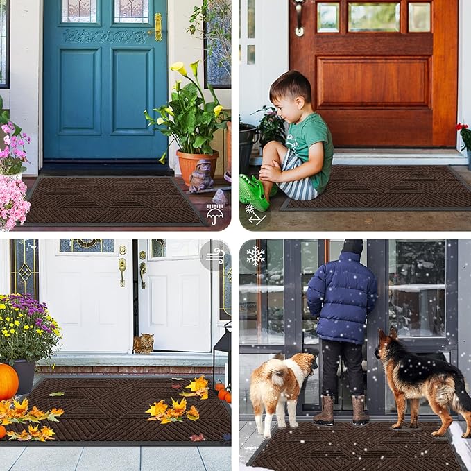 Smiry Front Door Mat Outside Entrance, Heavy Duty Sturdy Natural Rubber Doormat, Trap Dirt and Moisture, Easy Clean Low Profile Welcome Floor Mats for Indoor Outdoor Entry, 59x34 Inch, Dark Brown - Image 7