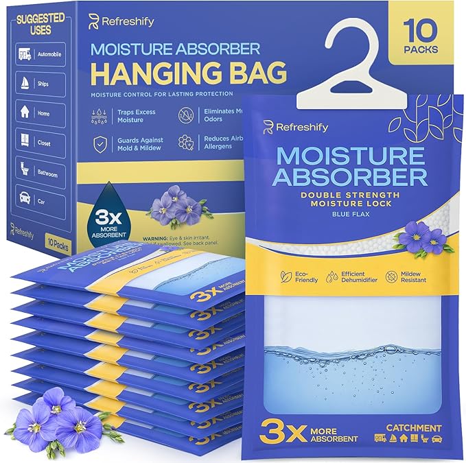 Moisture Absorbers and Humidity Absorber Bags for Closet - 10 Pack High-Efficiency Moisture Absorber and Humidity Packs for Home, Moisture Bags and Dehumidifier Bags for Car Blue Flax, 10 Pack by AllSettHealth