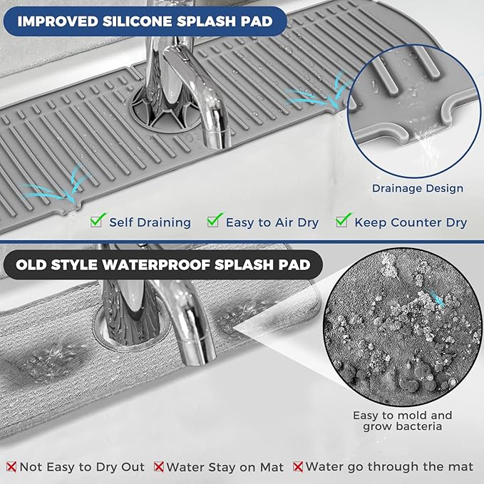 XXL Silicone Faucet Handle Drip Catcher Tray Mat, Large Silicone Faucet Mat, Dish Soap Sponge Holder for Kitchen Sink Accessories, Drying Mat for Kitchen Counter & Bathroom Kitchen Sink Splash Guard - Image 6