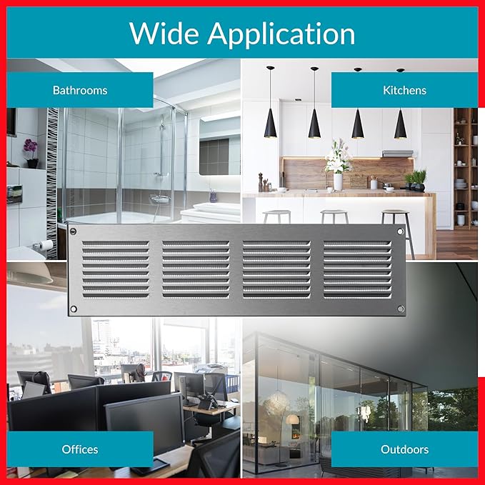 14x2 Vent Cover (Duct Opening) - HVAC Return Air Grille for Wall and Ceiling - Stainless Steel AC Vent Cover with Mesh - Rectangular Ventilation Register - Overall Size: 15.75" W x 3.94" H - Image 7