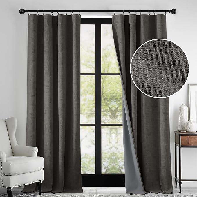 RYB HOME 100% Blackout Linen Textured Curtains 84 inches Long, Thermal Insulating Privacy Energy Saving for Bedroom Living Room Window Office Theater Baby Nursery, W 52 x L 84 in, Grey, 2 Panels - Image 2