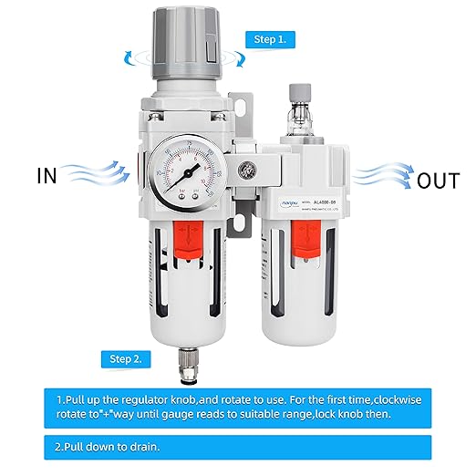 NANPU 3/4" NPT Compressed Air Filter Regulator Lubricator Combo (FRL) Water/Oil Trap Separator - Gauge(0-150 psi), 5 Micron Brass Element,Poly Bowl, Semi-Auto Drain, Metal Bracket - Image 4