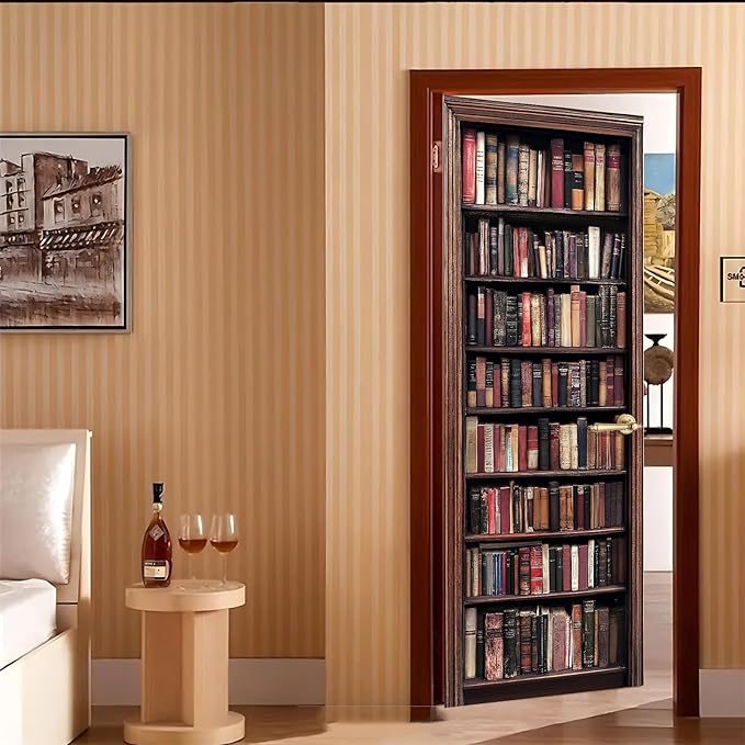 3D Door Stickers, Peel and Stick Vinyl Wallpaper ，Self-Adhesive Mural for Home Decor 30.3" W x 78.7" H (Bookshelf New, 30.3" W x 78.7" H) - Image 7