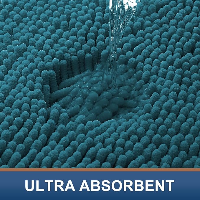 Smiry Luxury Chenille Bathroom Rugs 24x16, Extra Soft and Absorbent Shaggy Bath Mat, Machine Washable, Non-Slip Plush Carpet Runner for Tub, Shower, and Floor, Home Decor Accessories, Lake Blue - Image 4