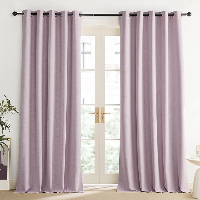 NICETOWN Pink Vintage Linen 100% Blackout Curtains for Living Room, Thermal Insulated Curtains 95“ Long, Noise Reducing Window Treatment Drapes for Home Office, 62" Wide Per Panel, Set of 2 - Image 2
