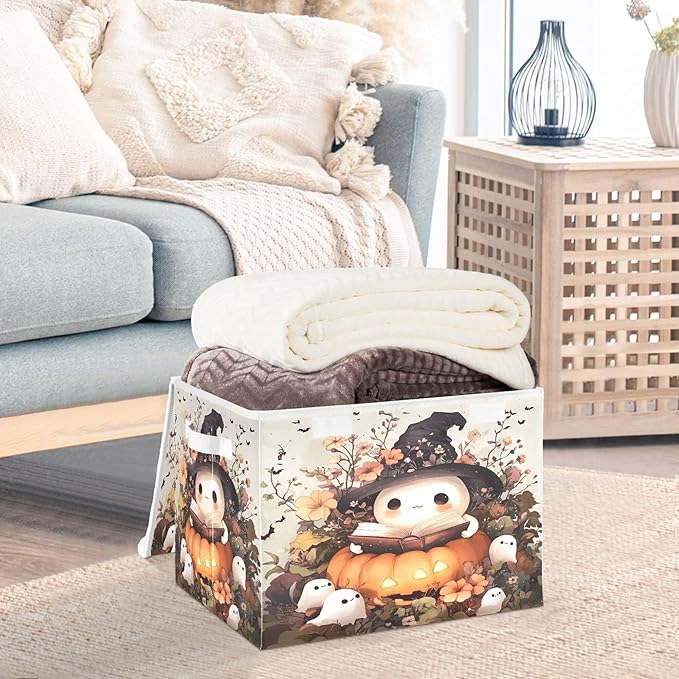 xigua Ghost Wearing Witch Hat Storage Bins with Lids and Carrying Handle,Foldable Storage Boxes Organizer Containers Baskets Cube with Cover for Home Bedroom Closet Office - Image 5