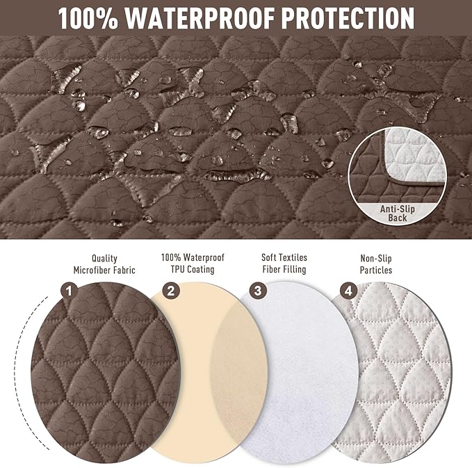 TAOCOCO 100% Waterproof Recliner Cover, Non-Slip Washable Reclining Couch Cover with Elastic Leg Straps, Furniture Protector for Dogs (Brown, 2 Seater) - Image 4