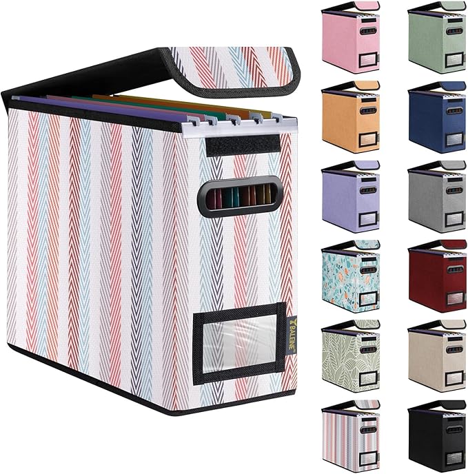 BALEINE File Organizer Box with Lid, Collapsible File Folder Organizer with Plastic Slide, Hanging File Folder Box for Office Document Storage (1 Pack, Color Stripe, S) by BALEINE