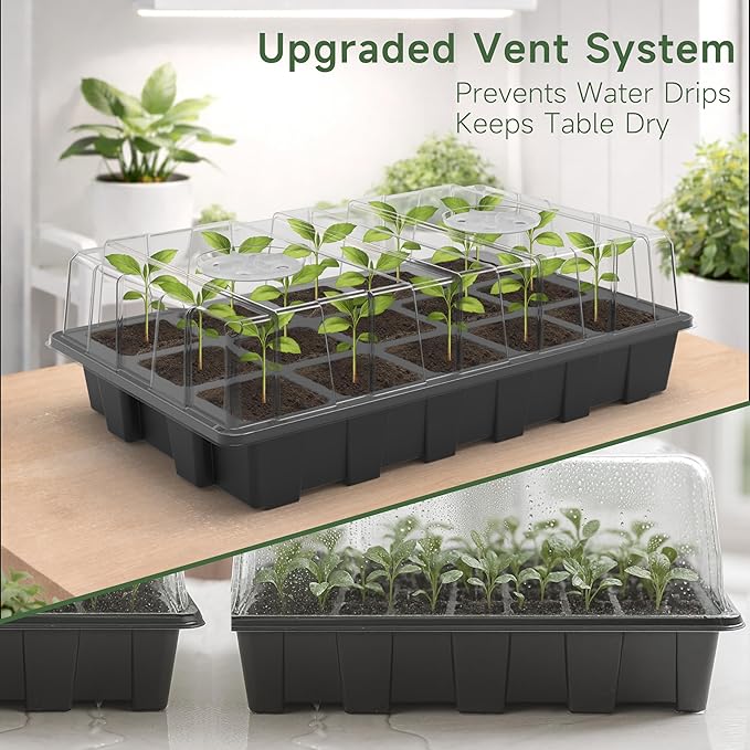 Gardzen 5-Pack Seed Starter Kits, Reusable Plant Germination Trays with Total 75-Cell, Seed Starter Tray with Humidity Vented Domes and Bases for Starting Vegetable Flower Herb Seeds 15" x 9" - Image 2