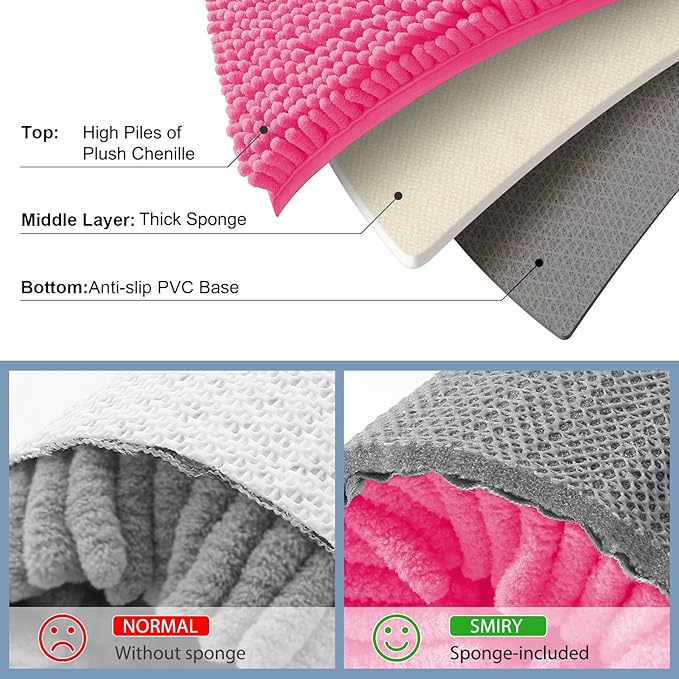 Smiry Luxury Chenille Bathroom Rugs 47x20, Extra Soft and Absorbent Shaggy Bath Mat, Machine Washable, Non-Slip Plush Carpet Runner for Tub, Shower, and Floor, Home Decor Accessories, Hot Pink - Image 5