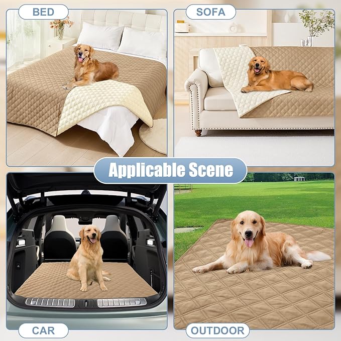 Smiry Waterproof Dog Bed Cover Pet Blanket, Soft Washable Dog Blanket for Furniture Bed Couch Sofa Reversible, Checkered (40"x50", Camel/Beige) - Image 7