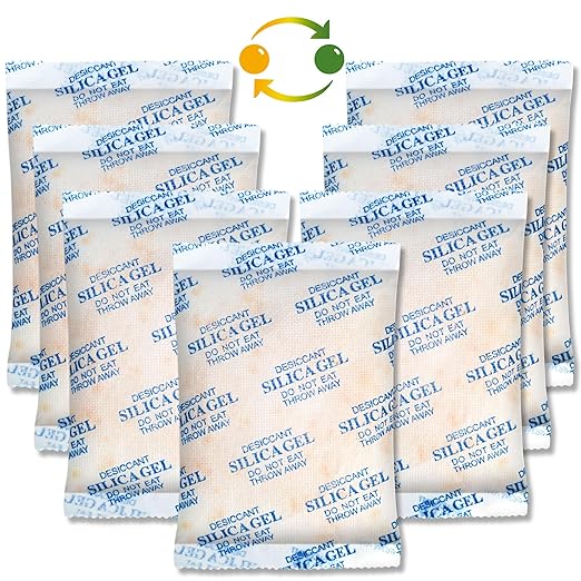 LotFancy Silica Gel Packets, 100 Gram 7 Packs Rechargeable Desiccant Dehumidifiers Packets, Moisture Absorber Drying Bag with Orange Indicator, Non-Toxic, Odorless - Image 9