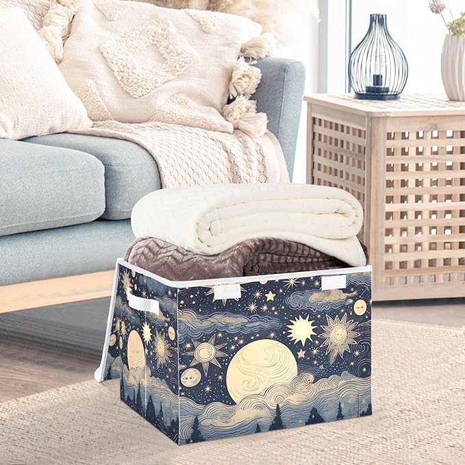 xigua Stars and Moon Storage Bins with Lids and Carrying Handle,Foldable Storage Boxes Organizer Containers Baskets Cube with Cover for Home Bedroom Closet Office - Image 5