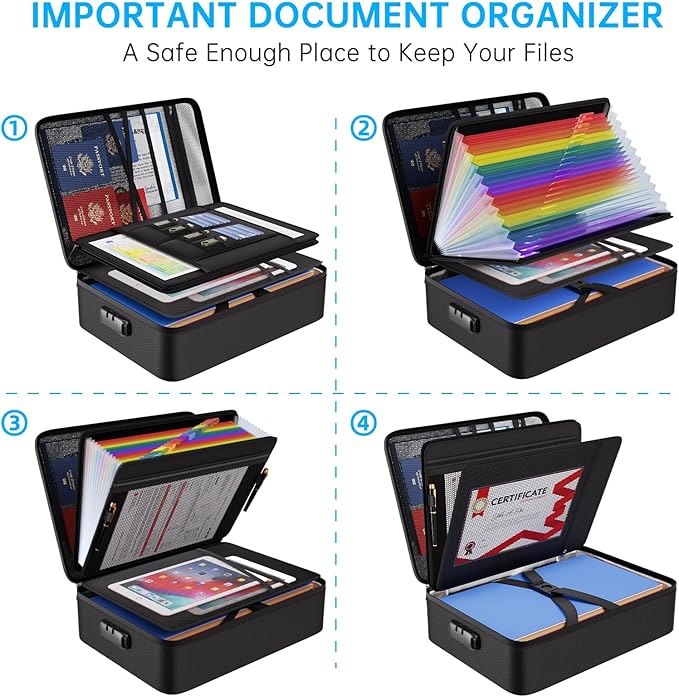 ENGPOW 5200℉ Soft Case Fireproof Document Box with Lock,Fireproof Box with 25 Colorful Pocket Accordion File Folder,Fireproof Water Resistant Safe File Organizer Storage for Important Documents - Image 3