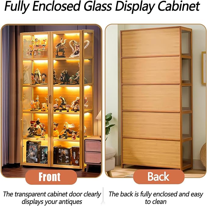Display Cabinet with Acrylic Glass Doors, Tall Storage Cabinet with Adjustable Shelves, 5 Tier Curio Cabinet&Bookcase for Collectibles, Toys, Books, for Kids Playroom, Bedroom, Study Room - Image 4