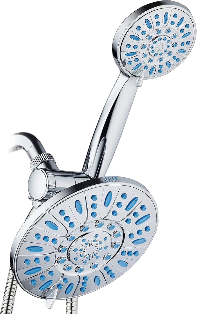 Antimicrobial/Anti-Clog High-Pressure 30-setting Rainfall Shower Combo by AquaDance with Microban Nozzle Protection from Growth of Mold Mildew & Bacteria for Stronger Shower! Wave Blue by AquaDance
