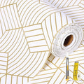 Shelf Liners for Kitchen Cabinets Non Adhesive Shelf Liner Paper Non-Slip Thickened Drawer Liner Easy to Clean for Tool Box Refrigerator with Knife and Tape Measure, Gold Geometric, 11.8 x 118 in by Oneoftheworld