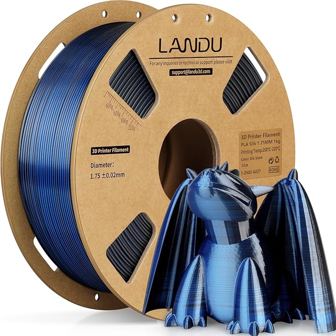 LANDU Silk Dual Color PLA Filament 1.75mm 1KG, 3D Printer Filament Dimensional Accuracy +/- 0.02mm, Coextrusion Filament PLA Shiny Filament Fits for Most FFF 3D Printers,1KG Spool (2.2lbs) Black Blue by LANDU
