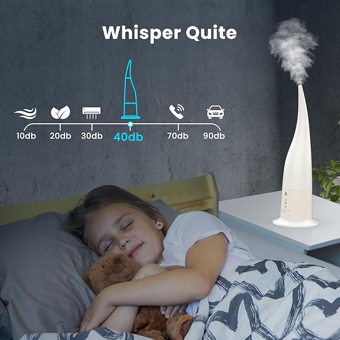 Cool Mist Humidifier, High Position Ultrasonic Humidifier for Bedroom & Large Room, 0.8-Gallon Tank, Quiet Cool Mist with 3-Speed Control, Touch & Remote, Auto Shutoff for Safety, Whisper Quiet, White - Image 3