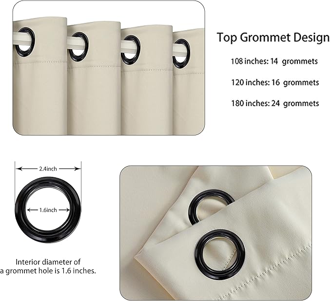 BONZER Room Divider Blackout Curtain Wide Room Darkening Total Privacy Wall Noise Reducing for Bedroom, 84L x 108W Inch (7L x 9W ft), 1 Panel, Cream - Image 2