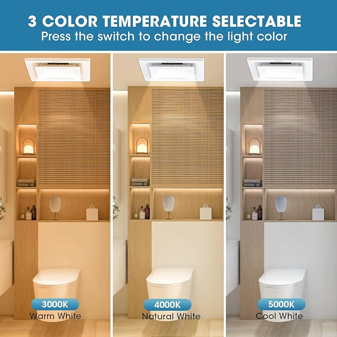 Bathroom Exhaust Fan with Light, Ultra-Quiet 100 CFM Ventilation & 3CCT LED Light, Ceiling Mount Bath Fan for Family Bathroom and Home Gym - Image 5