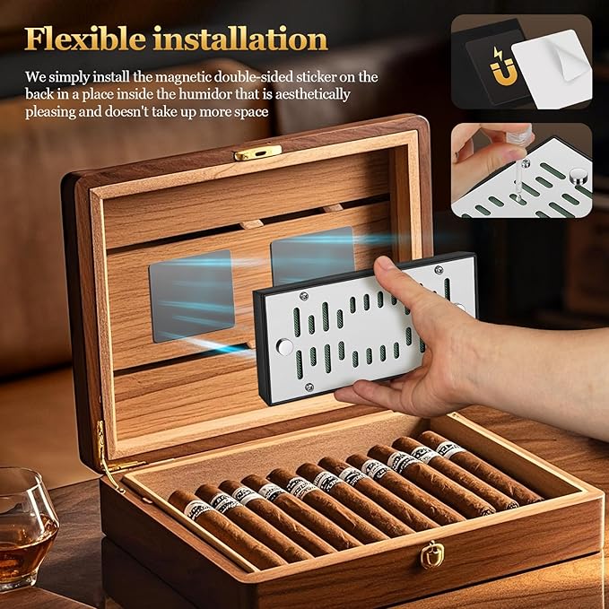 High-end Cigar Humidifier, Rectangular Cigar Humidifier Regulator with Manual Humidity Control Function, Cigar's Guardian Expert to Keep Cigars Fresh (Silver) - Image 6
