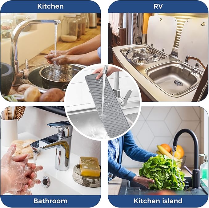 XXL Silicone Faucet Handle Drip Catcher Tray Mat, Large Silicone Faucet Mat, Dish Soap Sponge Holder for Kitchen Sink Accessories, Drying Mat for Kitchen Counter & Bathroom Kitchen Sink Splash Guard - Image 7