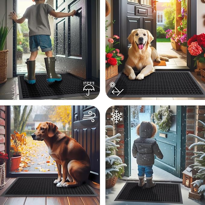 Smiry Front Door Mat Outside Entrance, Heavy Duty Natural Rubber Doormat, Non Slip, Trap Dirt and Moisture, Easy Clean, Low Profile Welcome Floor Mats for Indoor Outdoor Entry, 29x17 Inch, Black - Image 7