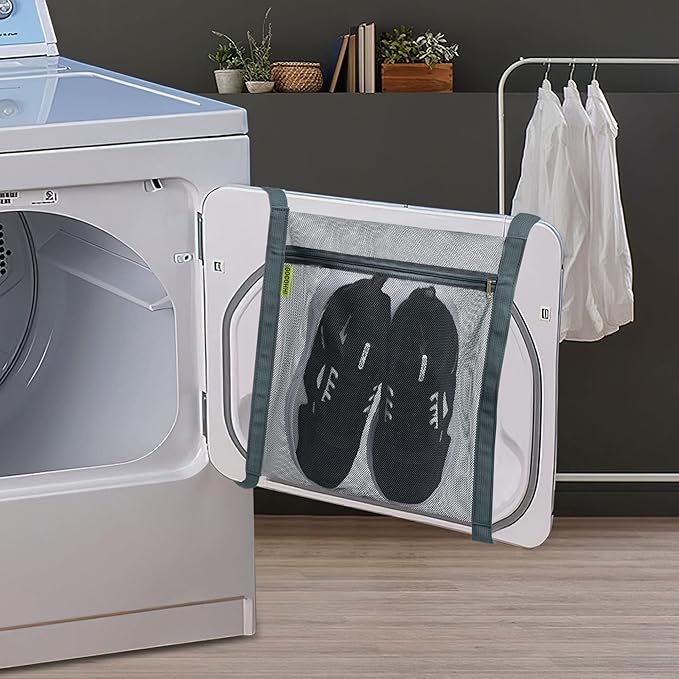 Sneaker Wash & Dry Net Bag for Dryer, 15.7x13.8 Inch Large HoneyComber Mesh Bags with Zipper and Strap for Shoes, Clothing, Laundry Reused Bag Tool (2Pcs Grey) - Image 6