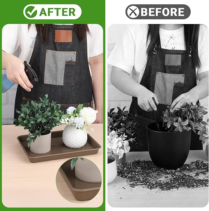 GREANER Brown Plant Saucers for Indoors, 11 Inch Heavy Duty Seedling Starter Trays No Holes, Pebble Tray for Plant Humidity(Set of 3) - Image 5