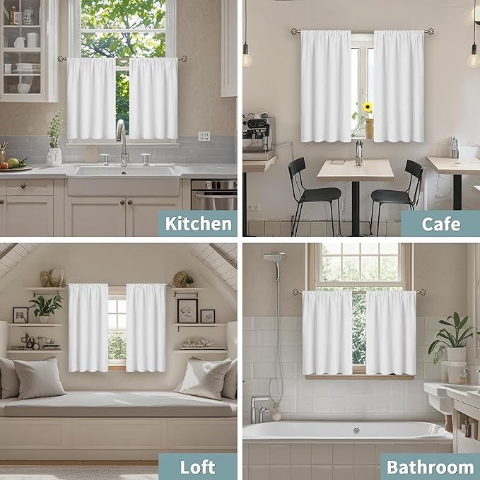 BGment White Short Blackout Curtains for Small Window 36 Inch Long, Thermal Insulated Curtains for Bedroom Loft Bathroom Basement Kitchen Soundproof Rod Pocket Cafe Curtains, 2 Panels, 42 Wide - Image 2