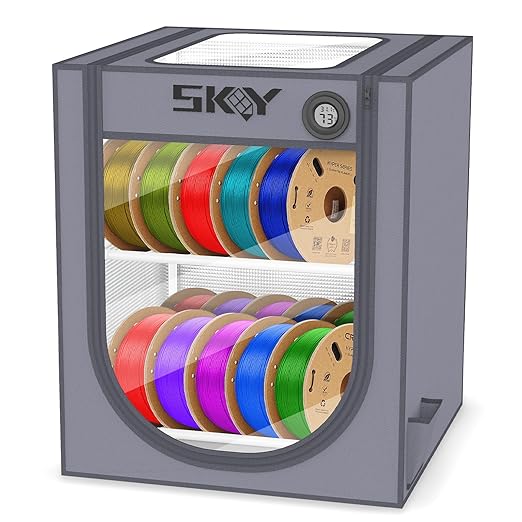 3D Printer Filament Storage Box with Thermo-Hygrometer - 2 Tiers Metal Filament Storage Rack with Cloth Cover,- 3D Filament Holder for Home, Office Workshop, Studio 20 Rolls - Grey by Skouphy