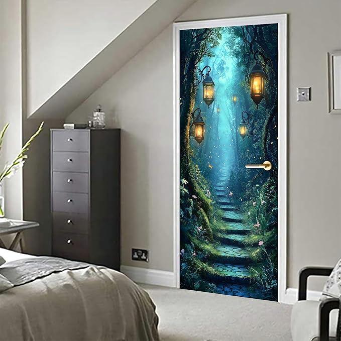 3D Door Stickers, Peel and Stick Vinyl Wallpaper ，Self-Adhesive Mural for Home Decor 30.3" W x 78.7" H (Forest Trail -1, 30.3" W x 78.7" H) - Image 6