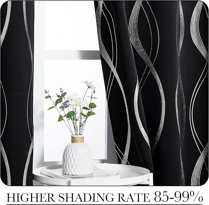 NICETOWN Black Out Curtains 108 inch Long 2 Panels Burg, Extra Long Blackout Drapes for Office Window, Foil Printed Wave Lines Energy Saving Thermal Insulated Draperies for Bedroom (52") - Image 4