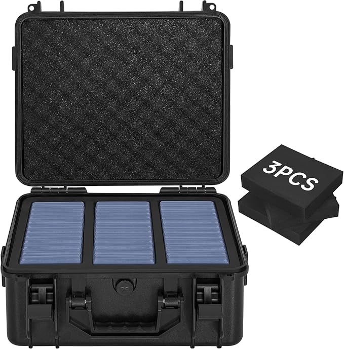 Waterproof Toploader Storage Box for 3" x 4" 35pt Rigid Card, Trading Card Case Holds 300 Toploaders, Sports Card Storage Boxes with 3 EVA Divider by WELIDAY