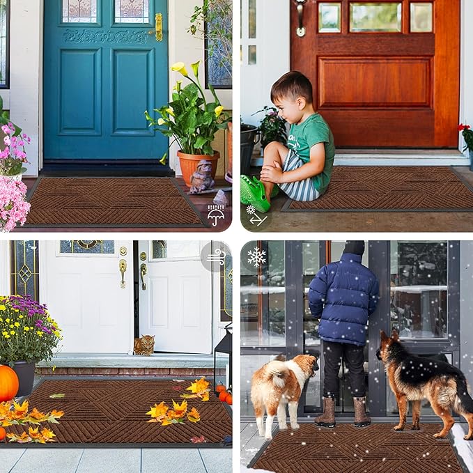 Smiry Front Door Mat Outside Entrance, Heavy Duty Sturdy Natural Rubber Doormat, Trap Dirt and Moisture, Easy Clean Low Profile Mats for Indoor Outdoor Entry, Irregular Triangle (29.5x17, Deep Coffee) - Image 7