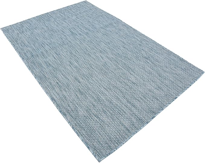 Unique Loom Collection Casual Transitional Solid Heathered Indoor/Outdoor Flatweave Area Rug (4' 1" x 6' 1" Rectangle, Aquamarine/Ivory) - Image 5