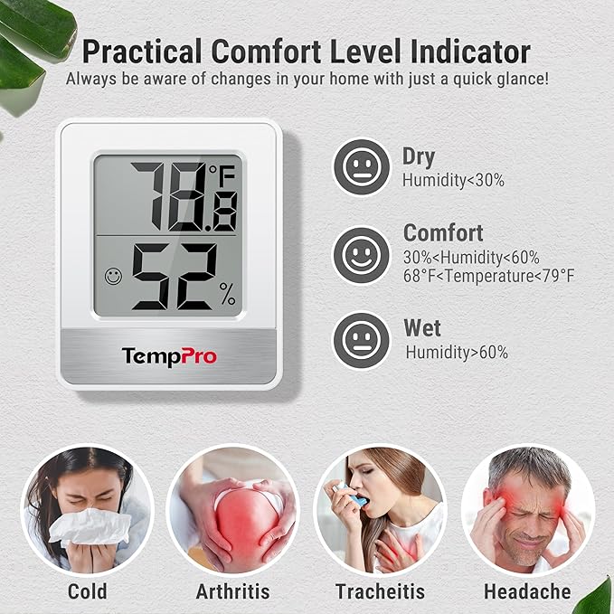 TempPro TP49 3 Pieces Digital Hygrometer Indoor Thermometer Humidity Meter Mini Hygrometer with Temperature and Humidity Monitor Outdoor and Room Thermometer Weather Station (Previously ThermoPro) - Image 3