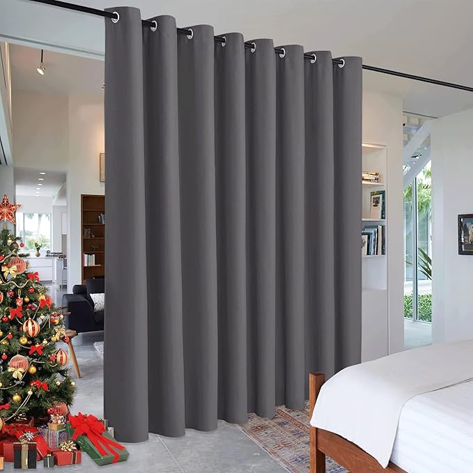 RYB HOME Extra Wide Curtains for Divider Room Separation Soundproof Temporary Door Curtains for Bedroom Closet Office Home Theatre Garage Living Room Privacy Drop Cloth, W 180 x L 84 inches, Grey by RYBHOME