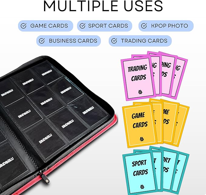 9 Pocket Trading Card Zip Binder - 360 Side Loading Pocket Binder for Colletible Games, Sport, TCG - Trading Card Binder - Gift Card holder for Boys and Girls - Red card binder - Image 5