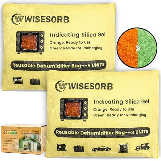 240G 2 Pack Reusable Silica Gel Desiccant Dehumidifier Bags, Color Indicating Moisture Absorbers for Car, Closet, Garage, 3D Filaments, Emoisture, Microwave Rechargeable Reusable Drying Bags by Wisesorb