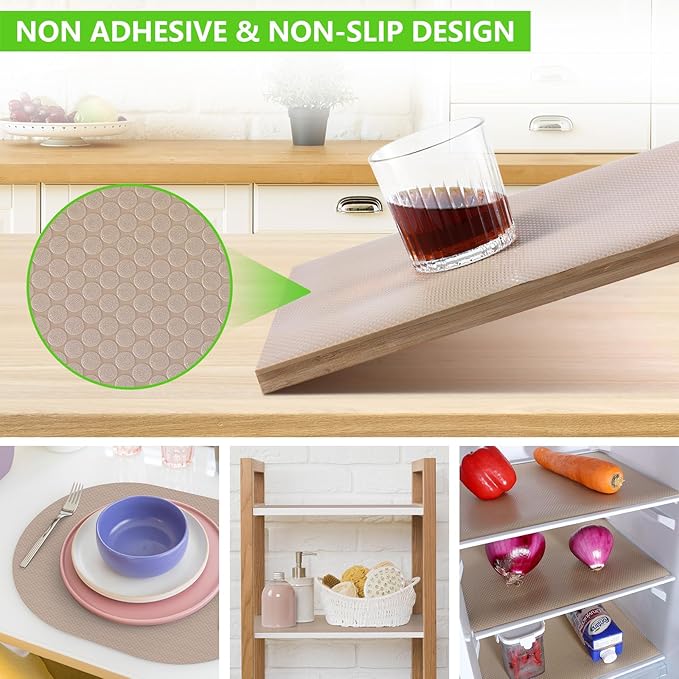 Beige Shelf Liners for Kitchen Cabinets Non Adhesive Drawer Liner for Bathroom Waterproof Refrigerator Liners for Shelves Fridge Plastic Mats Cabinet Cupboard Liner 17.5 x 157.4 Inches - Image 8