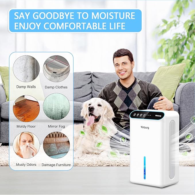 Dehumidifiers for Home 85 OZ Water Tank 800 sq. ft. Dehumidifier for Basement Bathroom Bedroom with Auto Shut Off, 7 Colors LED Light, Dehumidifiers with Sleep Mode, Drain Hose, Timer(Milky White) - Image 7