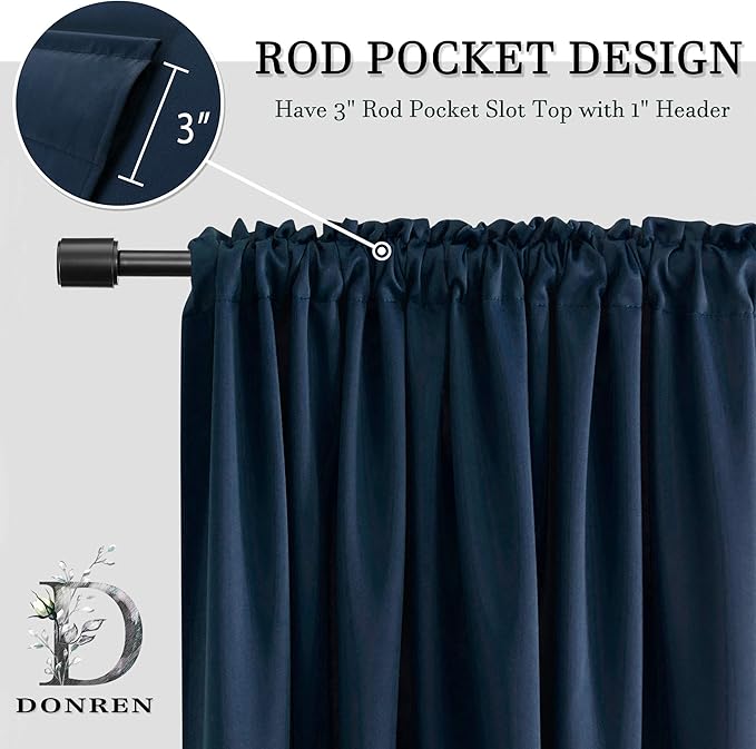 DONREN Navy Blue Blackout Curtain Drapes for Bedroom - Thermal Insulated Room Darkening Rod Pocket Window Curtains for Craft Room (Dark Blue,42 W X 54 Inch Length,Set of 2 Panels) - Image 4