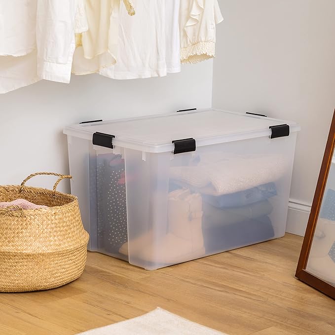 IRIS USA 156 Qt Storage Box with Gasket Seal Lid, BPA-Free, Made in USA - Heavy Duty Moving Containers with Tight Latch, Weather Proof Tote Bin, WEATHERPRO - Clear/Black - Image 4