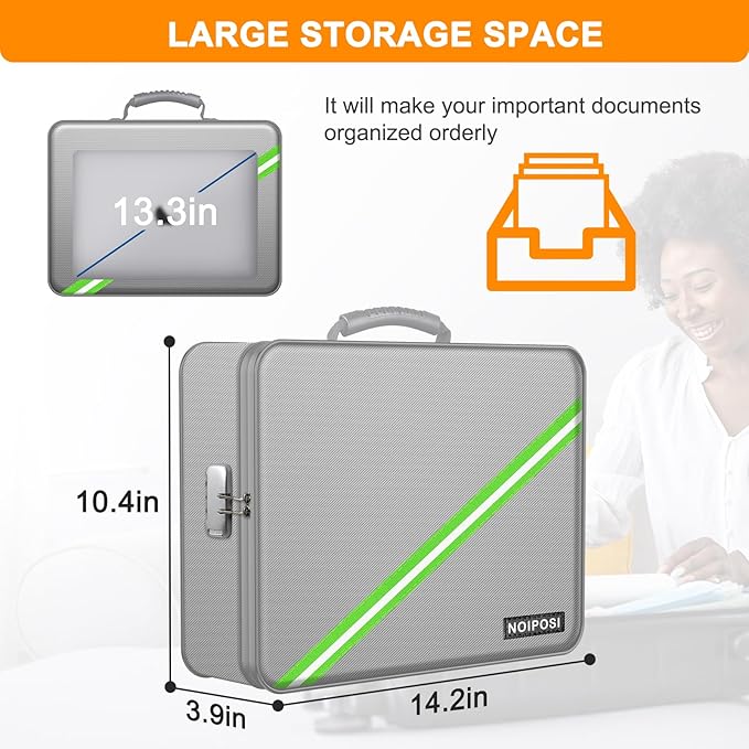 Noiposi Document Organizer with 5200℉ Heat Insulated,Waterproof and Fireproof Document Box,Portable Home Travel Safe Storage Box for Important Documents,File and Birth Certificate，Silver - Image 6